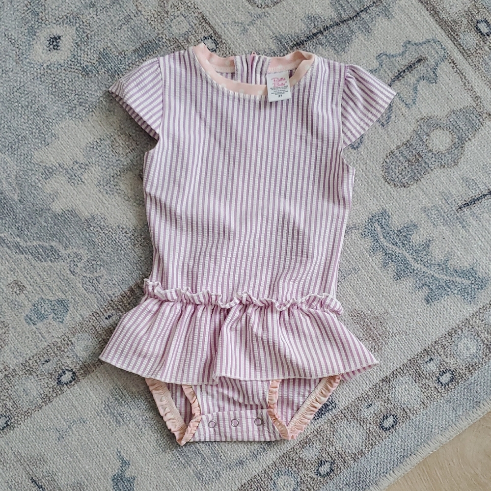 Ruffle Butts Toddler Girls Peplum Seersucker Skirt One Piece Swimsuit Sz2T